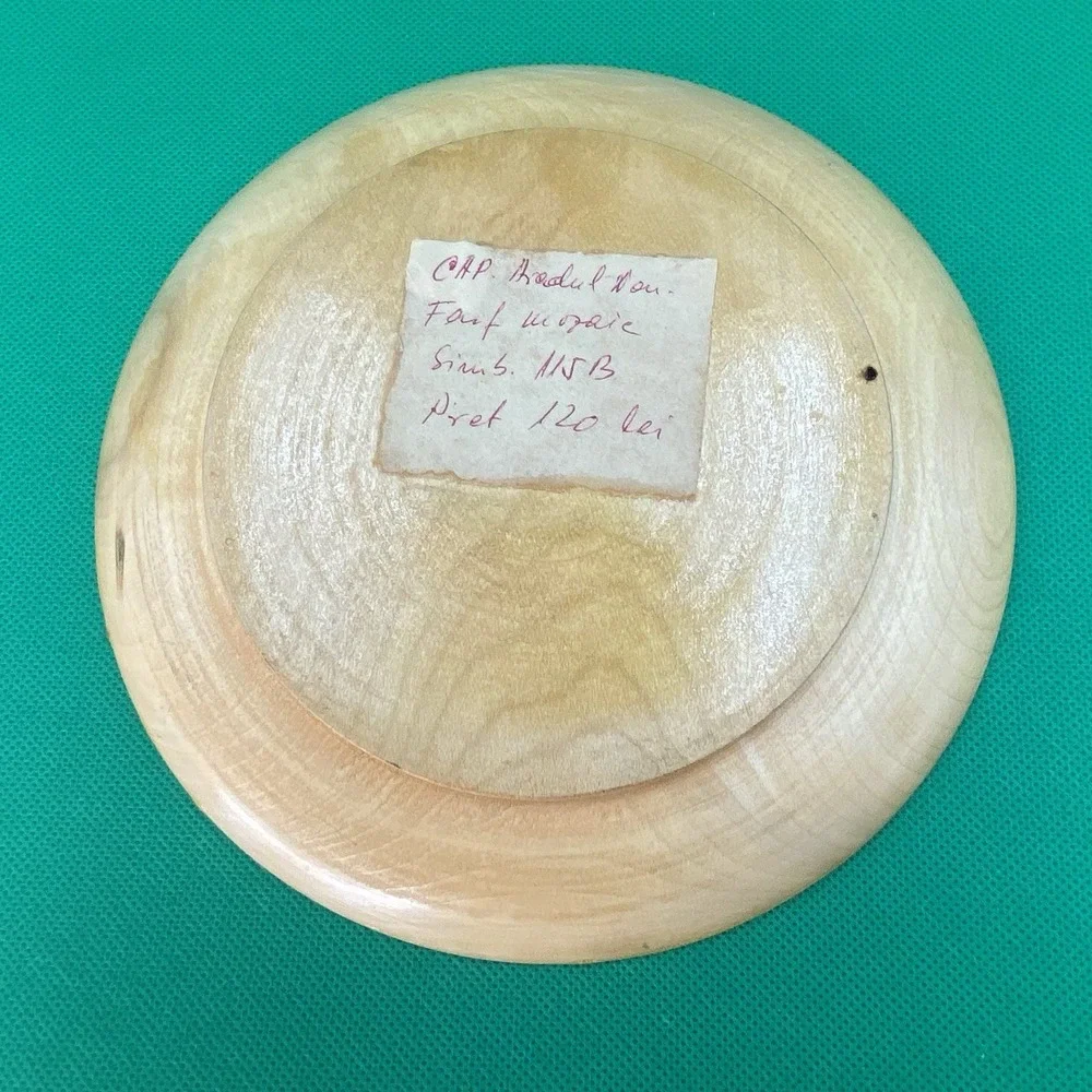 Hand Painted Romanian Timber Plate Vintage Armadillo Nou  7 1/2